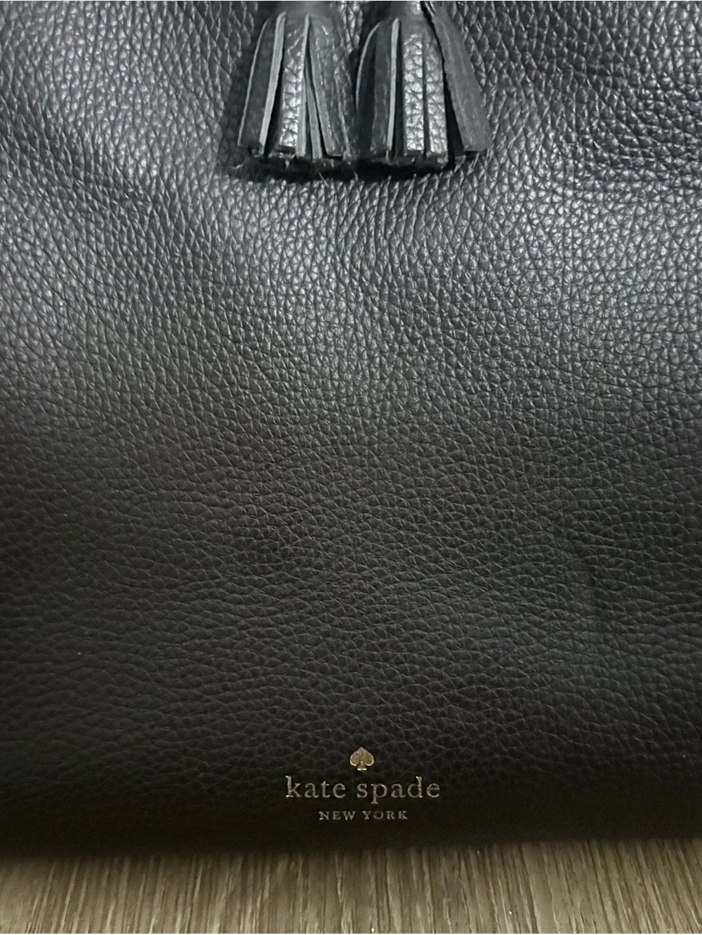 kate spade Black Pebbled Leather Tote with Tassel Accent